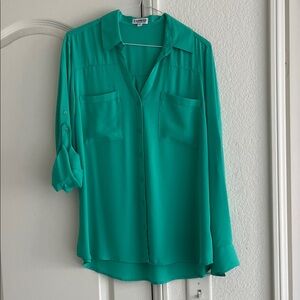 Express Portofino Teal Button-Up Blouse
